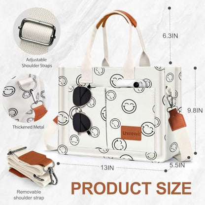 LHMTQVK Canvas Tote Bag for Women, Work & Bible Study Handbag - color: Smile