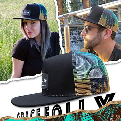 Grace Folly Trucker Hat for Men & Women. Snapback Mesh Caps - color: Palm Beach