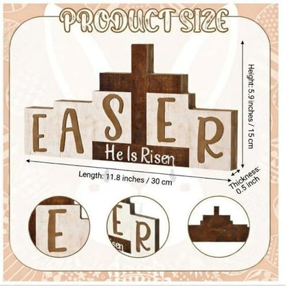 Easter Resurrection Decorations Religious He is Risen Sign Easter Wooden Table Centerpieces with Farmhouse Rustic Cross Hanging Christian Tiered Tray Decor for Spring Table Home Shelf Decor - style: Crucifix