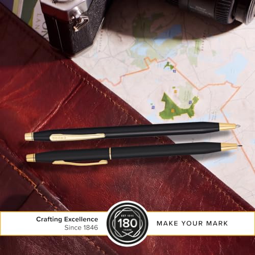 Cross Classic Century Classic Black Pen & Pencil Set, Gift-Ready - color: Black with 23KT Gold Plated