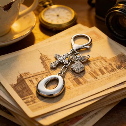 Snycler Bubble Initial Keychain Bag Charms for Women, A-Z Letter Keychain - color: Silver - Angel & Cross Initial