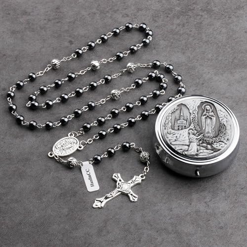 HanlinCC Catholic Rosary Lourdes Virgin Mary Necklace with Gift Box