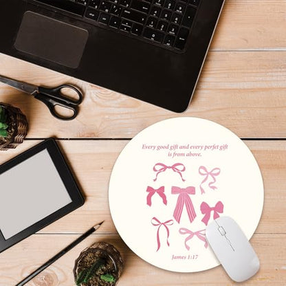 Pink Bow Christian Round Mouse Pad, Pink Bible Verse Mousepad - color: Bow