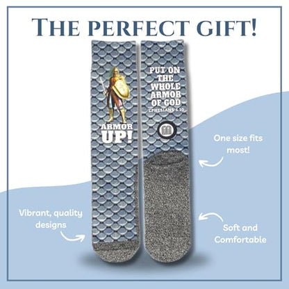 Bible Verse Socks for Men, Christian Scripture Crew Socks, Faith Gift - color: Armor of God