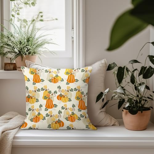 Vintage Neutral Fall Pumpkin Throw Pillow Covers 18x18 - color: Pumpkin-6