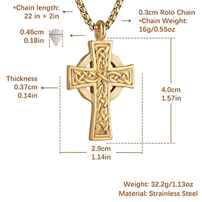 HZMAN Stainless Steel Celtic Cross Necklace for Men Women,Waterproof - color: Gold