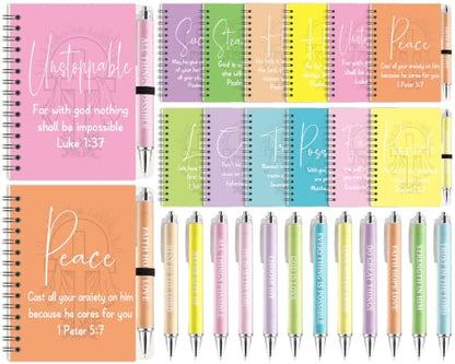 12 Set Christian Spiral Notebooks Bulk with Ballpoint Pen Christian Gifts Bulk Colorful Bible Verse Spiral Notebook Ballpoint Pen Inspirational Scripture Prayer Notebook Set for Church School Supplies - color: Colorful
