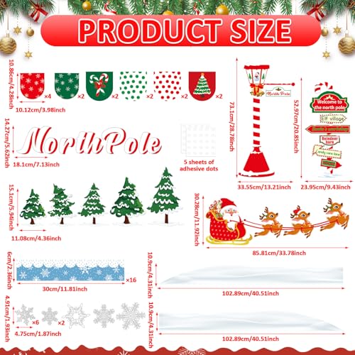 Christmas Bulletin Board Decoration Set North Pole Sign Classroom Decorations Santa Reindeer Xmas Elk Snowflakes Paper Cutouts for Winter Holiday Party School Classroom Home Chalkboard Wall Decor - style: Christmas