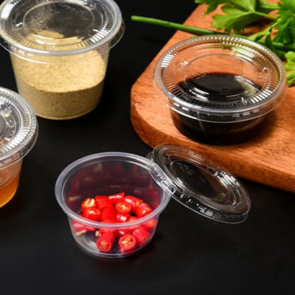 400 Pack 0.5 Oz Disposable Portion Sauce Cups with Lids, Clear Condiment Containers with Lids, Jello Shot Souffle Cups, Sampling Tasting Cups for for Parties and Events, Communion