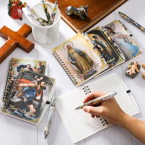 Humyoun 60 Pcs Catholic Saint Spiral Journals with Pens Gift Bulk, Classic - style: Classic