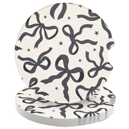 2Pcs Car Coasters for Cup Holders, Black Bow Absorbent Car Cup Coaster