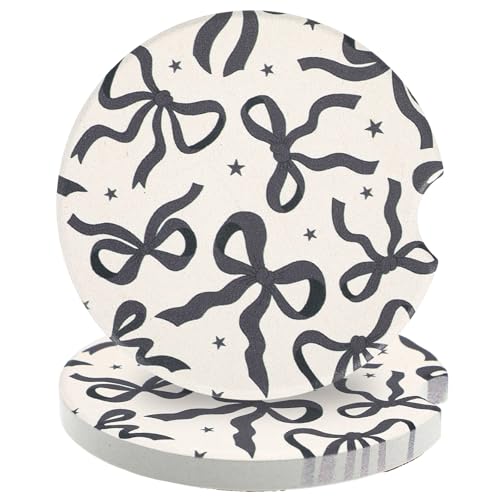 2Pcs Car Coasters for Cup Holders, Black Bow Absorbent Car Cup Coaster