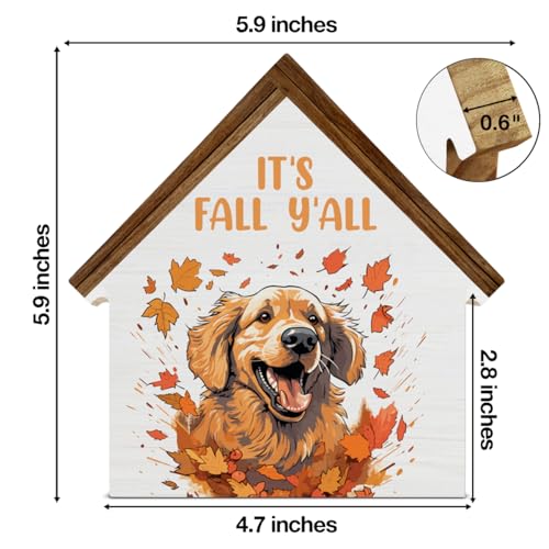 Fall Dog Decorations, Golden Dog Maple Leaves House Shaped Wood Block Sign - color: Its
