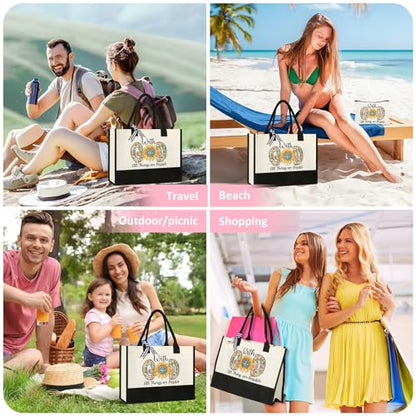 Tecanne Christian Gifts for Women, Canvas Tote Bag with Makeup Bag - color: Christian Gifts