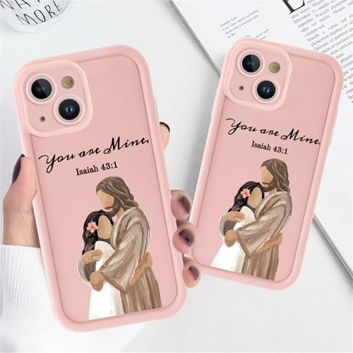 for iPhone 15 6.1'' Cute Bible Verse Hug Phone Case - color: Pink-You Are Mine, size: iPhone 15