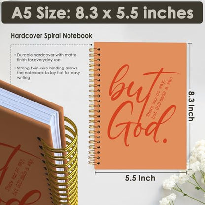 Wheatwin Bible Notebook, But God Christian Notebook Journal, Christian Gifts for Men Women, Inspirational Christian Hardcover Spiral Notebook 5.5x8.3 - Orange - color: But god - Orange