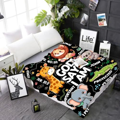 Animals Bible Blanket,Christian Gifts,God Says I Am Throw Blankets,30x40" - color: Bible-animals, size: 30"x40"