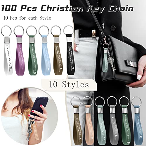 100 Pcs Christian Keychain Gift Bulk Religious Keyring - color: Fresh Color