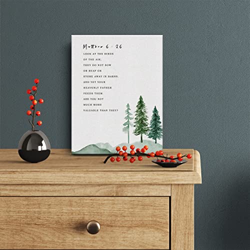 Bible Verse Canvas Print Decor Look at the Birds of the Air Matthew 6:26 Wall Painting Posters Artwork 12”X15”Watercolor Home Office Decoration (Framed) - color: Matthew 6:26