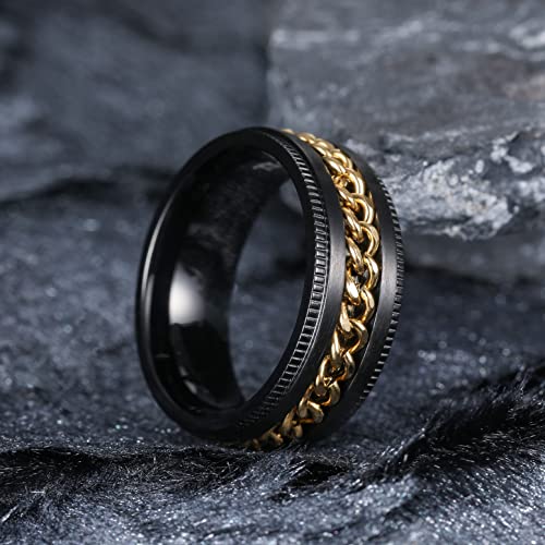 King Will 316L Stainless Steel Fidget Ring for Men Women Size 4-16 - color: A-Black-Gold Plated