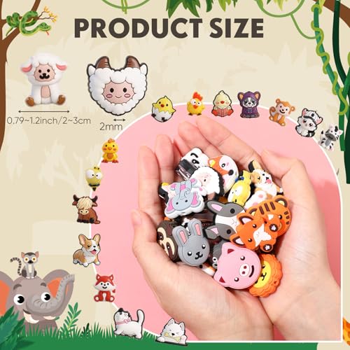 Tondiamo 60 pcs Animal Silicone Focal Beads for Pens Cute Cartoon Animal Theme Silicone Focal Bead for Beaded Pen Necklace Bracelet Charms Keychain Making Jewelry Making DIY Gifts - style: Animal