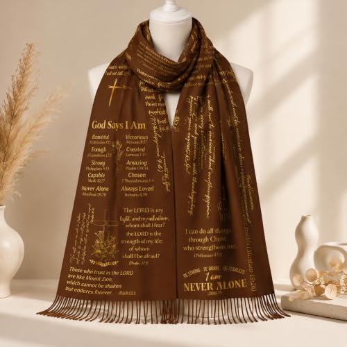 The Virgin Mary Bible Verse Shawls for Women, Catholic Christian Blanket Scarf Gifts or Mom Teacher Christmas - color: Brown Gold