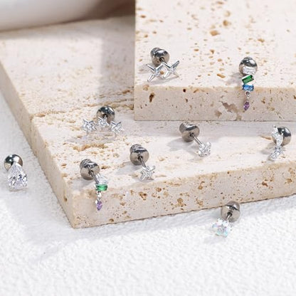 Limerencia Titanium Flat Back Screw Back Stud Earrings for Women Men - color: Silver 8