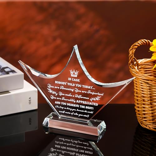 Qianwei Inspirational Gift Ideas - Crystal Crown Engraved Thank You Gifts for Women Men Friends - Appreciation Gifts for Coworker - Motivational Quote Clear Desk Sign Home Office Desk Decor - color: Thank You-crown