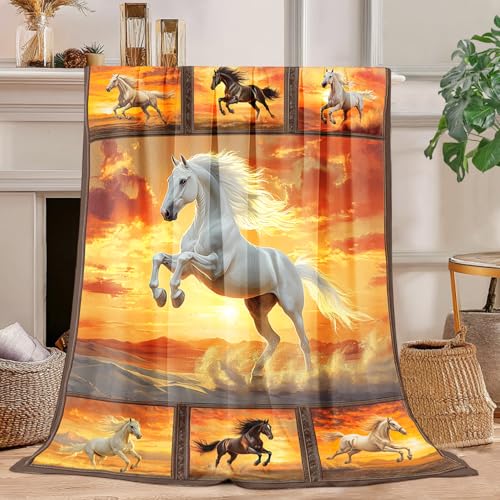 Horse Blanket Horse Decor Cozy Animal Throw Super Soft Plush Flannel Fleece Blanket Gift for Kids Adults Men Women Ultra Warm & Lightweight Flannel, 60"X50" - color: Horse, size: 60"x50"