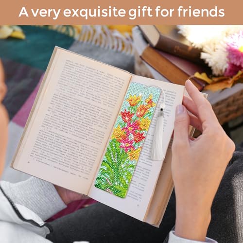 8 Pieces Christian Bible Verse Diamond Art Bookmarks 5d Christian Beaded Bookmark Acrylic Tassel Bookmark for DIY Making Beginners Adults Arts Craft Supplies (Floral-1) - color: Floral-1