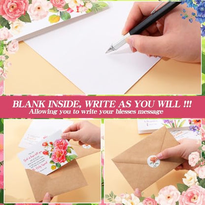 50 Sets Floral Christian Greeting Cards Bulk with Envelopes Stickers Mothers Day Scripture Cards with Bible Verses Inspirational Religious Thinking of You Card for Women Church Blessing Gift - style: Floral