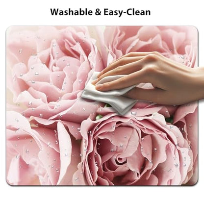 Romantic Soft Pink Roses Mouse Pad, Pastel Flower Closeup Floral Desk Mat - color: Pink