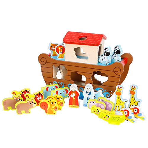 Fat Brain Toys Noah''s Ark Sort & Play Set - Wooden Shape-Matching Preschool Toy