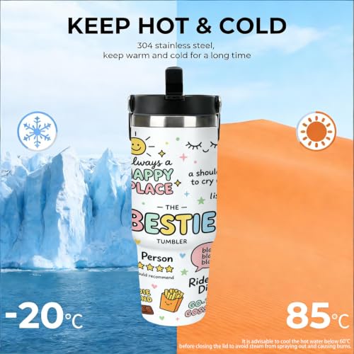 30 oz Friends Travel Mug with Handle and Straw, Cute Bestie Tumbler Stainless Steel Vacuum Insulated Travel Bottles, Water Bottle, Funny Friendship Gifts for Women - color: friends travel mug