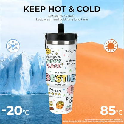 30 oz Friends Travel Mug with Handle and Straw, Cute Bestie Tumbler Stainless Steel Vacuum Insulated Travel Bottles, Water Bottle, Funny Friendship Gifts for Women - color: friends travel mug