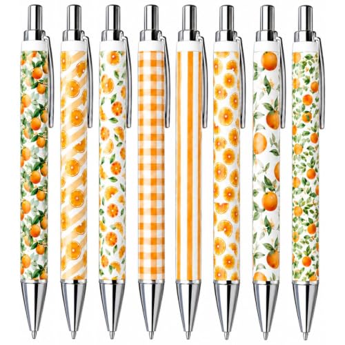 8PC Orange Fruit Theme Pens Bulk Gift Set Cute Fruity Zest Summer Fall Teacher Nurse Desk Accessories Journal Writing Pen Party Favors Supplies Thanksgiving Appreciation Gifts for Women Men Adults - style: Orange