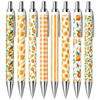 8PC Orange Fruit Theme Pens Bulk Gift Set Cute Fruity Zest Summer Fall Teacher Nurse Desk Accessories Journal Writing Pen Party Favors Supplies Thanksgiving Appreciation Gifts for Women Men Adults - style: Orange