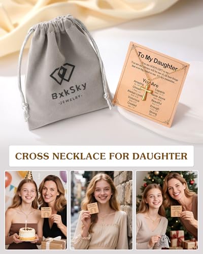 Cross Necklace for Granddaughter/Daughter/Niece, Baptism Christmas Confirmation Valentines Easter Birthday Gifts for Girls Teens - style: Daughter