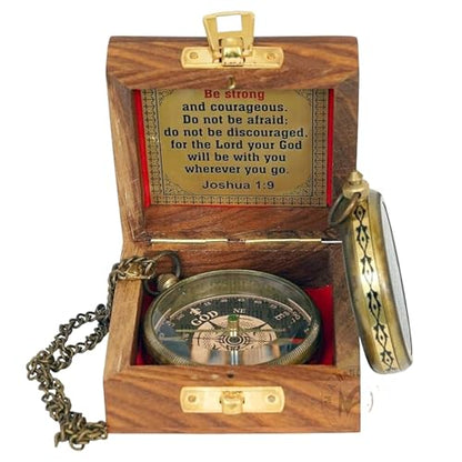 MA HANDICRAFTS Engraved Brass Compass “Be Strong and Courageous” – Joshua 1:9 – Vintage Confirmation Gift for Boys, Son, Men – Christian Baptism & Graduation Keepsake with Gift Box