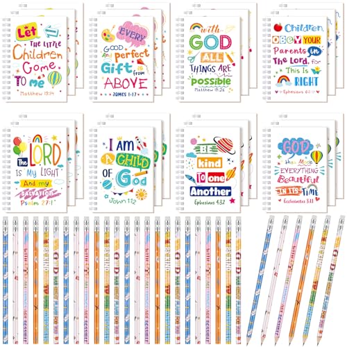 Crtiin 48 Pcs Christian Notepads Pencils Set, Kids School Gifts, White 3 - color: White, style: White Jesus 3