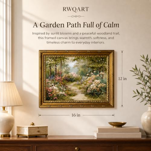 Peaceful garden Canvas Wall Art Framed Vintage Cottage Artwork 16x12 Inch - color: Peaceful garden Canvas 40, size: 16"L x 12"W