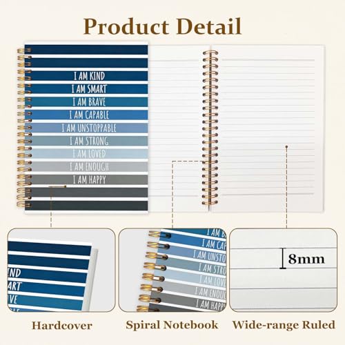 SAFDSGFDB Inspirational Navy Blue Notebook Journal 5.5x8.3, Positive Affirmations Gifts for Boys, Motivational Quote Spiral Hardcover Journal Notebook for Work Study Office Note Taking - color: Stripe flower