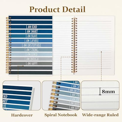 SAFDSGFDB Inspirational Navy Blue Notebook Journal 5.5x8.3, Positive Affirmations Gifts for Boys, Motivational Quote Spiral Hardcover Journal Notebook for Work Study Office Note Taking - color: Stripe flower