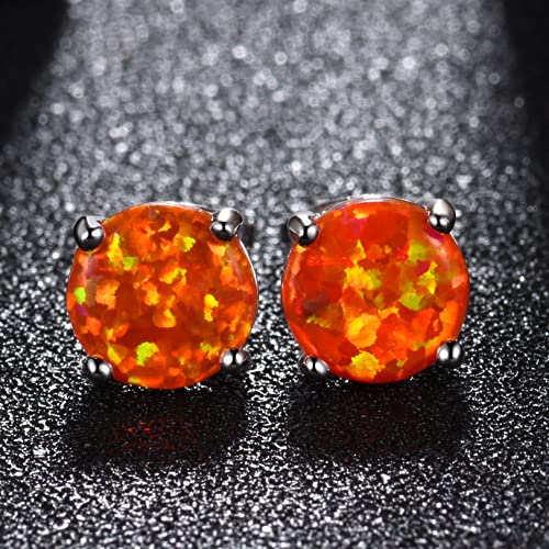 CERSLIMO Multi Colors fire Opal Stud Earrings Birthstone Earrings For Women 8mm - color: 01 Orange