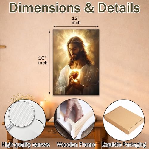 Glowing Sacred Heart of Jesus Canvas Wall Art, Gallery Wrapped, 12x16 - color: Sacred Heart Of Jesus, size: 16"L x 12"W