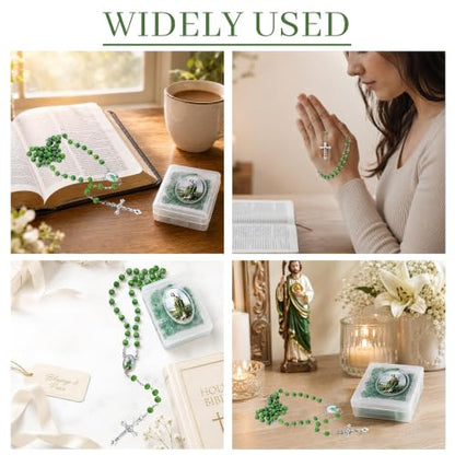 24 Pcs St Jude Rosary Beads Bulk, Saint Jude Green Rosary Necklace Our Lady of Grace Party Favor Catholic Gift with Box for Guests, Rosarios Catolicos for First Communion Party