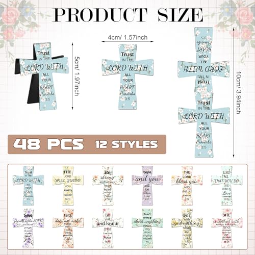 48 PCS Magnetic Cross Bookmarks Christian Cross Page Markers Flowers Bookmark with Religious Bible Verses Inspiration Sayings Gifts for Mother's Day Women Students Bible Study School Church