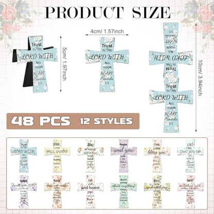 48 PCS Magnetic Cross Bookmarks Christian Cross Page Markers Flowers Bookmark with Religious Bible Verses Inspiration Sayings Gifts for Mother's Day Women Students Bible Study School Church