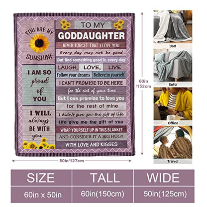 Quilazy Goddaughter Gifts from Godmother Godfather Godparents, God Daughter Gift Blanket, Christian Christmas Baptism First 1st Communion Confirmation Gifts for Teen Girls Women Blanket 60"X 50" - color: Purple（goddaughter）, size: 60"x50"
