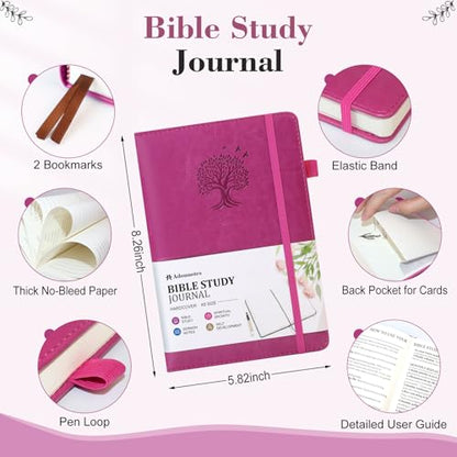 Bible Study Journal Scripture Notebook - Christian Note Taking Kit with Guided Prompts - Inspirational Religious Gifts - Faith Based Stationery Supplies for Church Notes (Fuchsia) - color: Fuchsia